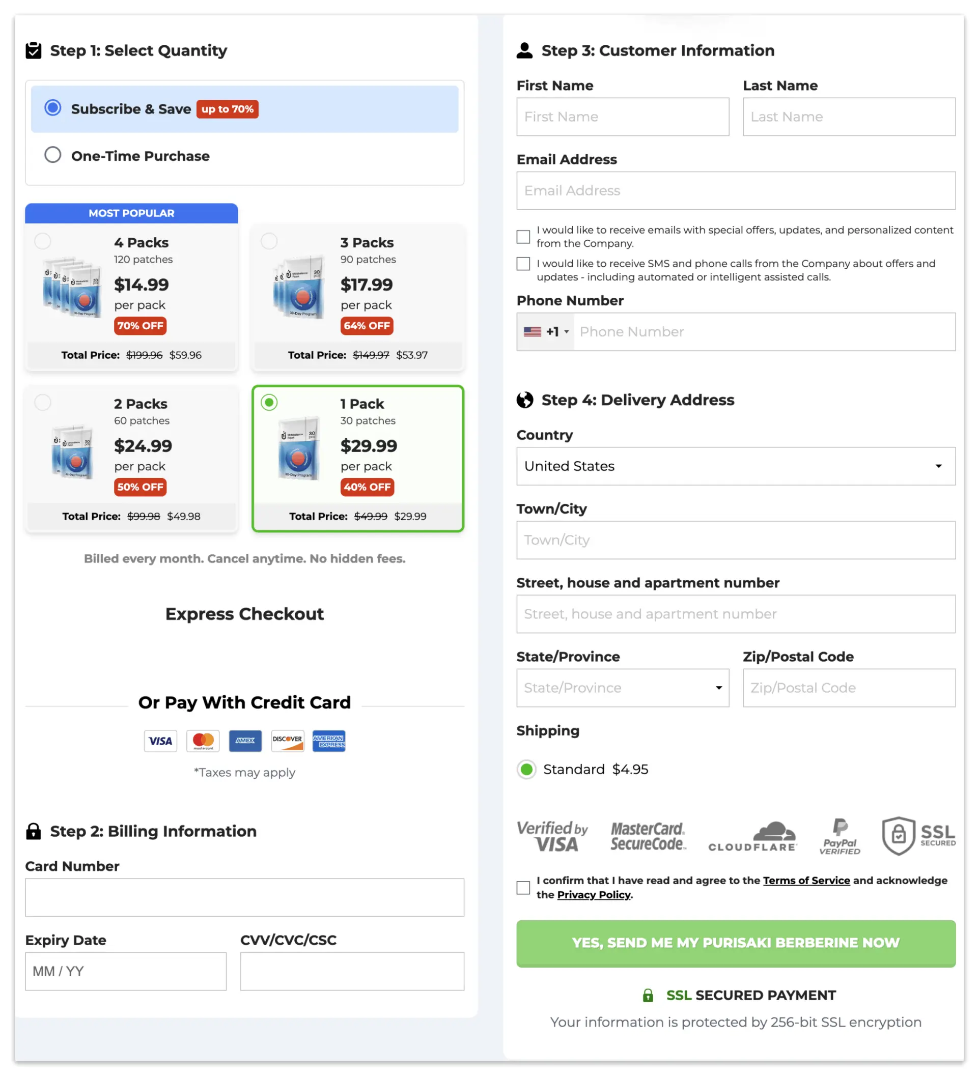 purisaki berberine patches checkout page